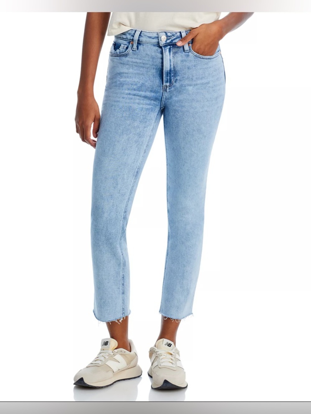PAIGE Cindy Crop High Rise Straight Leg Raw Hem Jeans Mariska Size 32 - Picture 3 of 10
